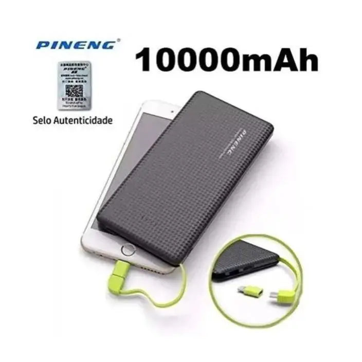 Power Bank 10.000mAh V8 com adaptador tipo C e Lightning (IPhone ).