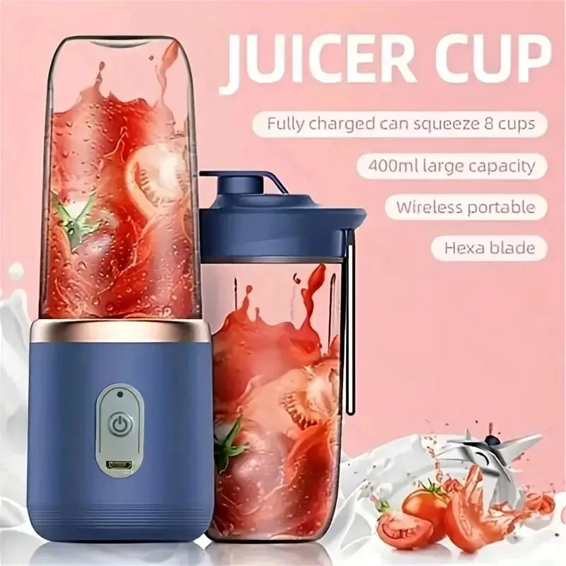 "Liquidificador portátil multifuncional com 6 lâminas, ideal para preparar sucos frescos, smoothies, triturar gelo e processar alimentos."