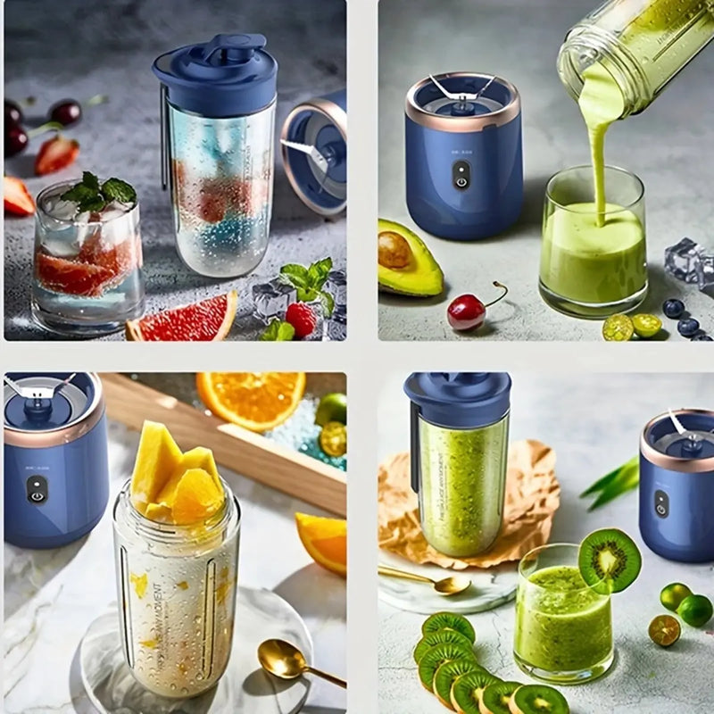 "Liquidificador portátil multifuncional com 6 lâminas, ideal para preparar sucos frescos, smoothies, triturar gelo e processar alimentos."