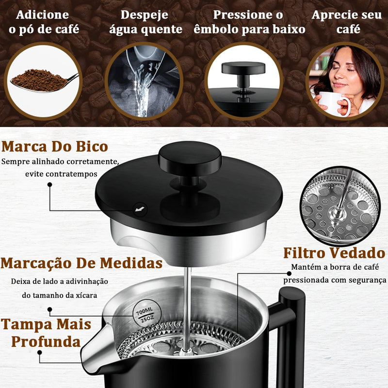 MODUS French Coffee Machine, parede dupla, aço inoxidável 304, cafeteira isolada