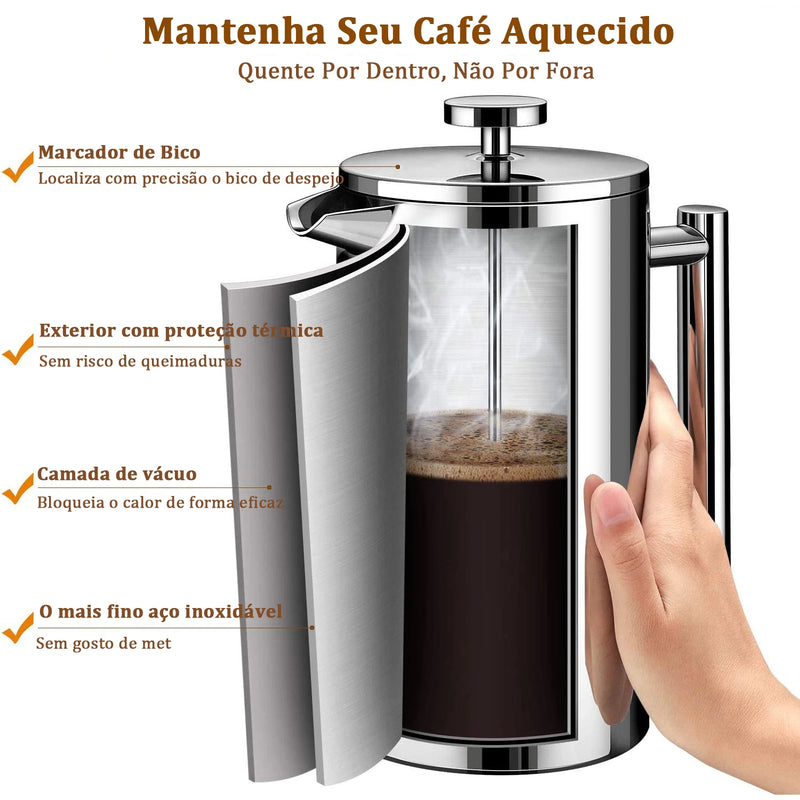 MODUS French Coffee Machine, parede dupla, aço inoxidável 304, cafeteira isolada