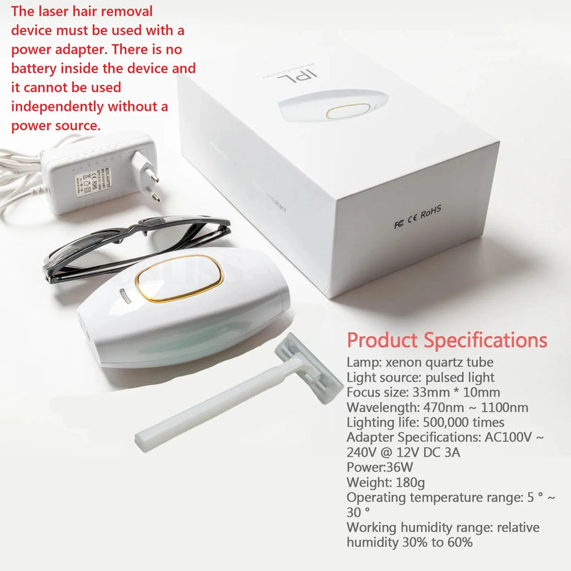 Professional Laser Depilator IPL Hair Removal Handset Home Use For Women and Men