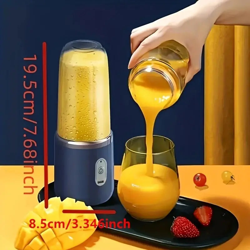 "Liquidificador portátil multifuncional com 6 lâminas, ideal para preparar sucos frescos, smoothies, triturar gelo e processar alimentos."