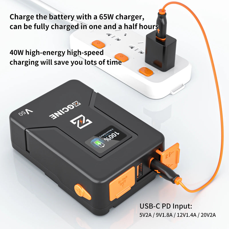 Bateria Zgcine ZG V99 V-Mount 6800mAh Power Bank Carregador rápido para câmera, celular, computador, luzes de vídeo