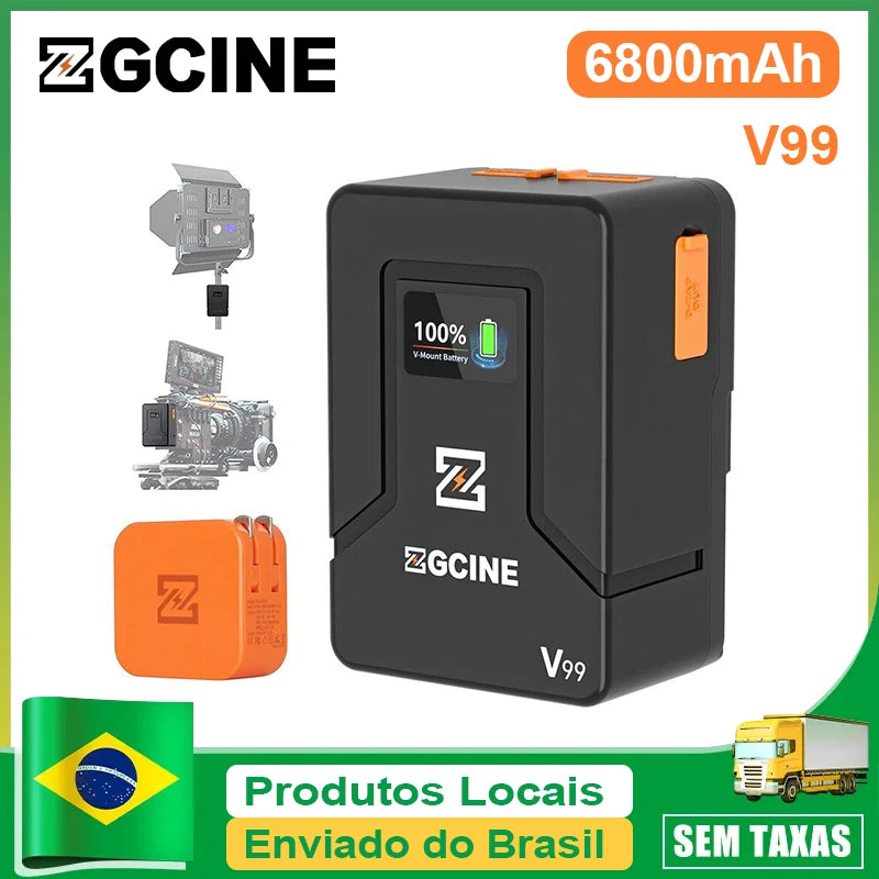 Bateria Zgcine ZG V99 V-Mount 6800mAh Power Bank Carregador rápido para câmera, celular, computador, luzes de vídeo